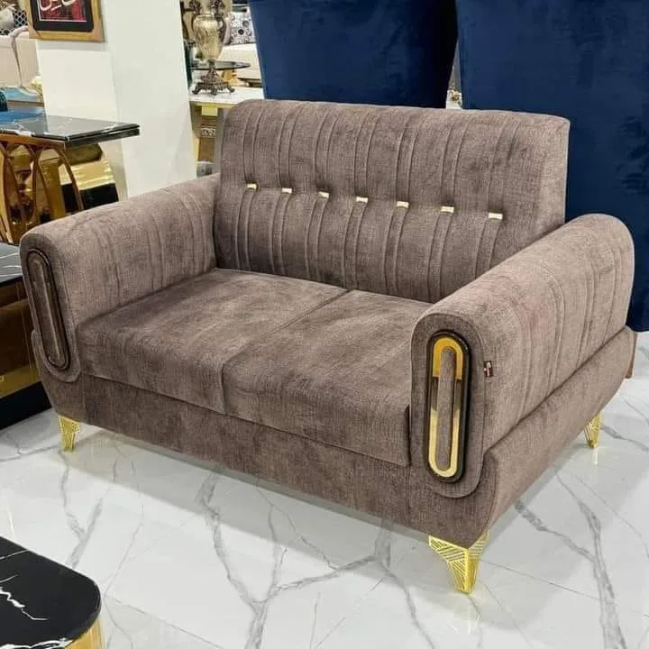 Taupe velvet loveseat with gold legs